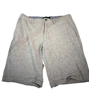 Banana Republic Emerson Shorts Mens 32 Gray Linen Cotton Blend Flat Front Casual
